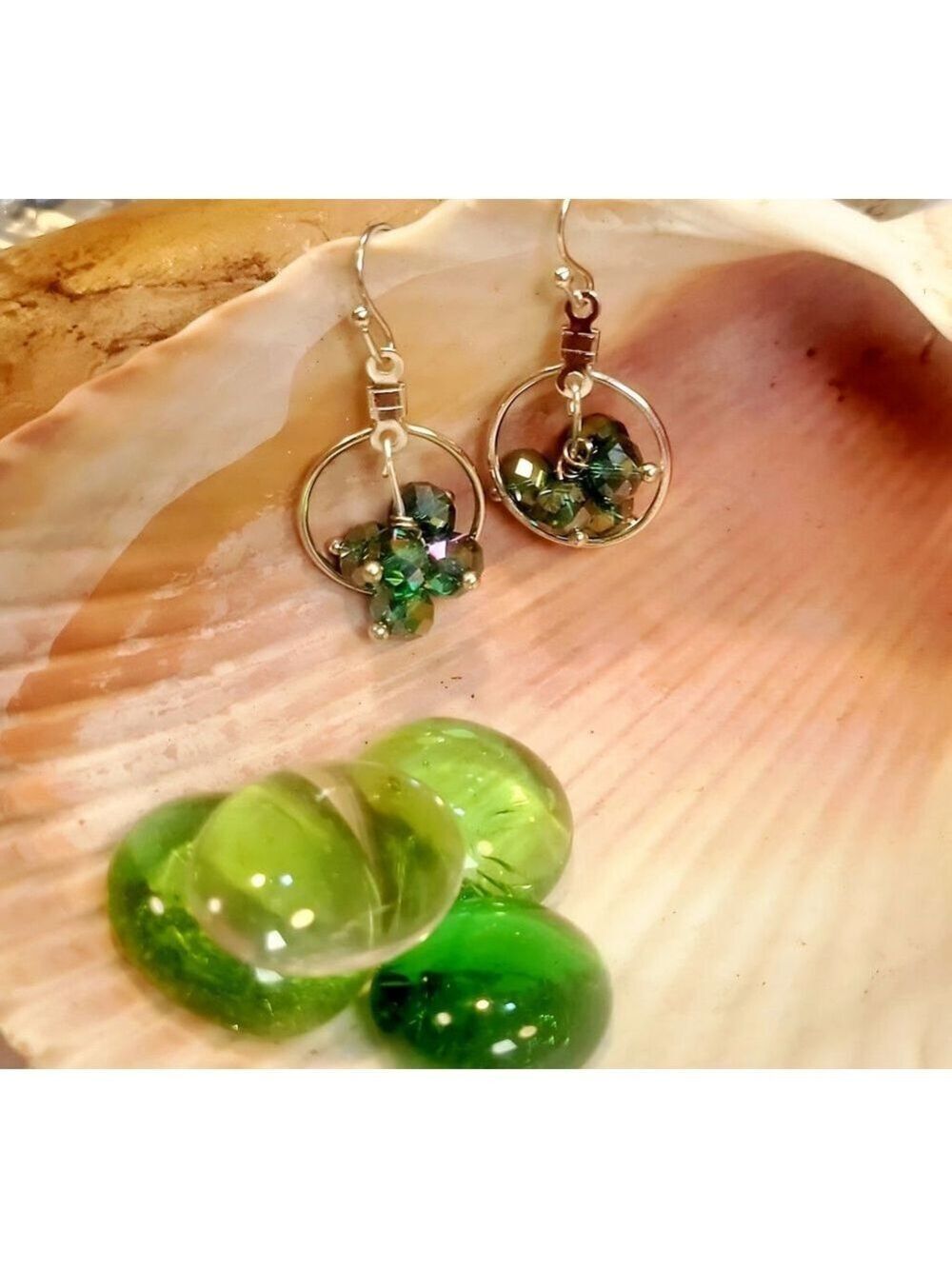Faceted Bead Dangle Hoop Earrings